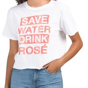 Crop Graphic Tee - White with Coral Pink Print